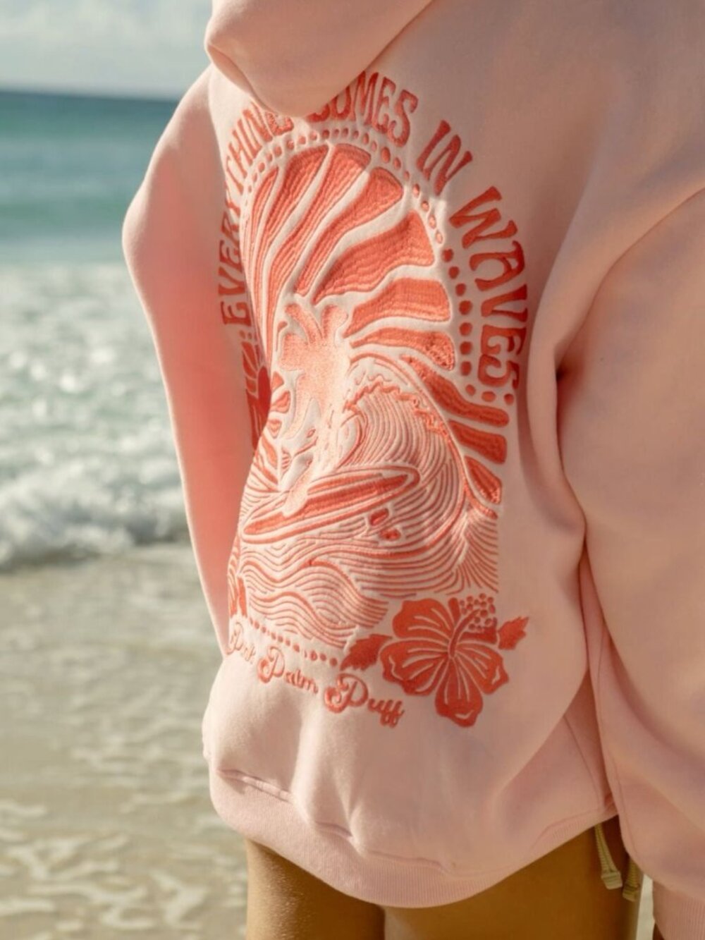 NEW Pink Palm Puff Everything Comes in Waves Hoodie in Pink, Size M womens - Picture 5 of 6